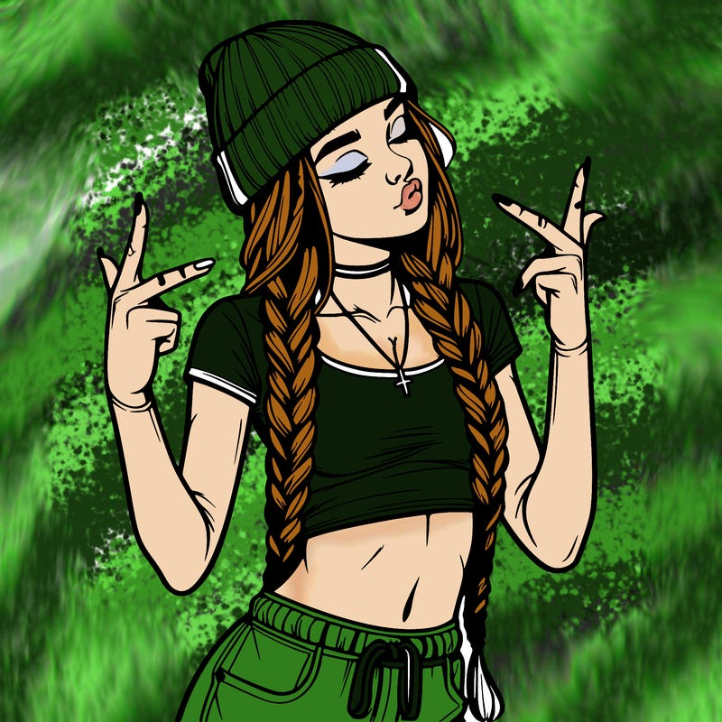 realistic teenage girl with braids and a beanie and crop top doing 🫶🏼