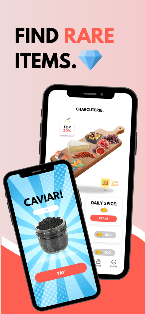 Pepper - Recipe Organizer - Pepperアプリのスクリーンショットで、希少なキャビアアイテムと仮想シャルキュトリーボードを表示