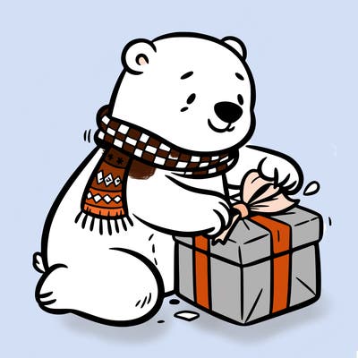 polar bear wrapping a present