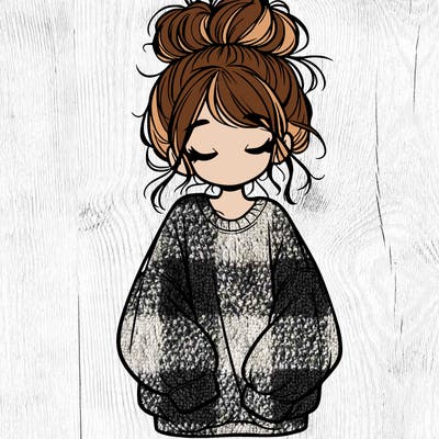 girl with baggy sweatshirt and messy bun