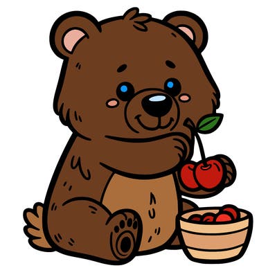 bear holding cherry