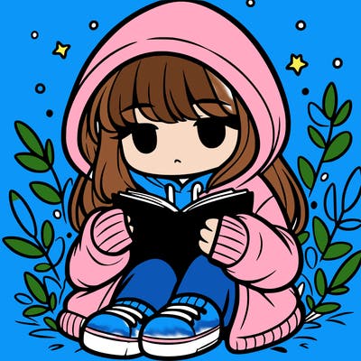 girl in oversized hoodie reading a book