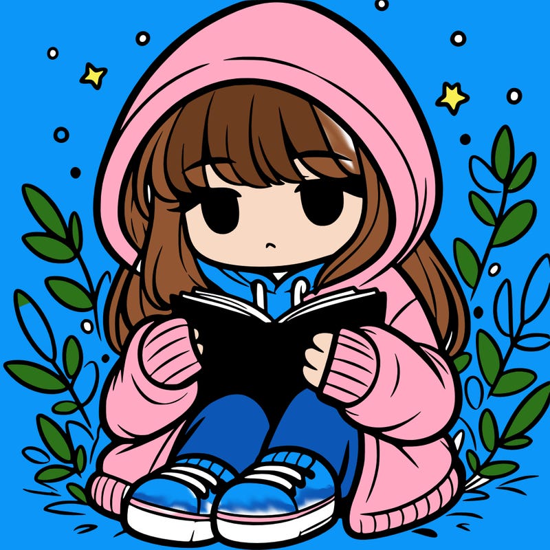 girl in oversized hoodie reading a book