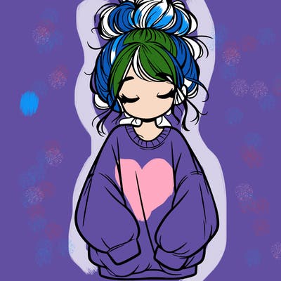 girl with baggy sweatshirt and messy bun