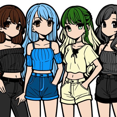 teen manga girls group of 4