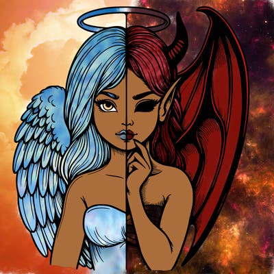 realistic angel half demon