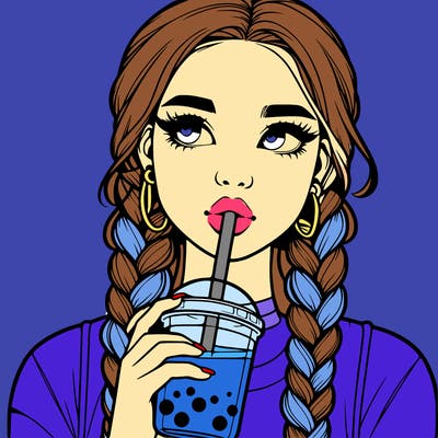 realistic girl with braided hair drinking boba