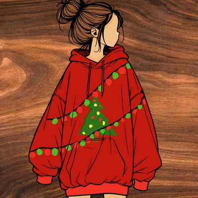 realistic girl with a oversized sweatshirt on and a bun