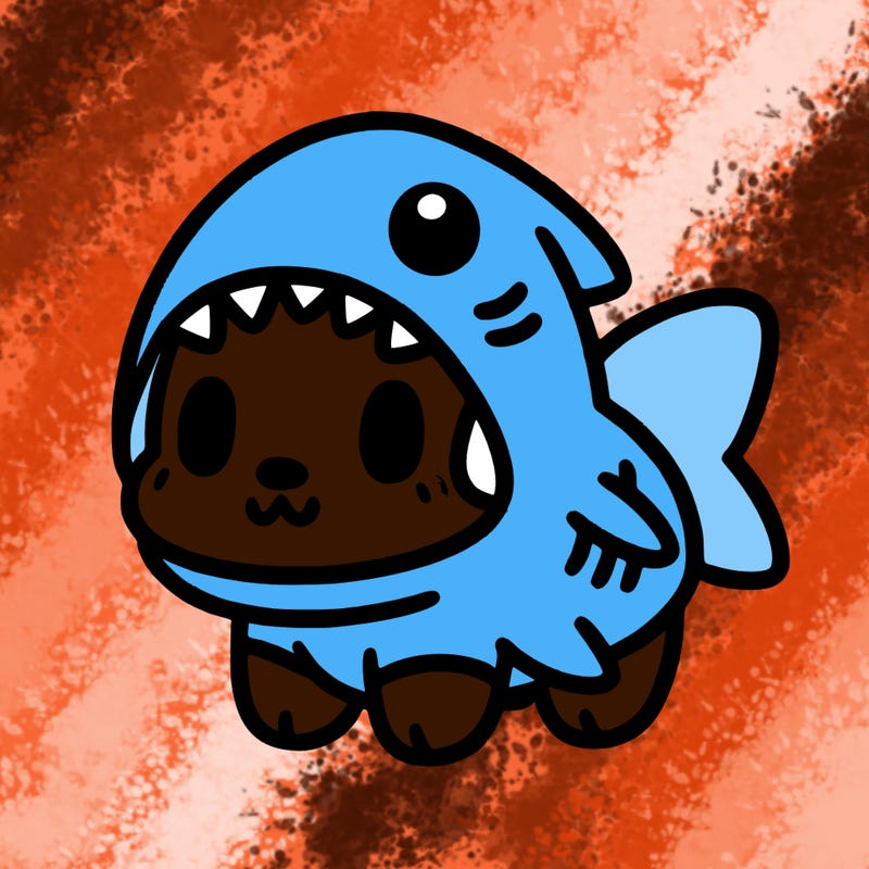 cute dog wearing a shark costume