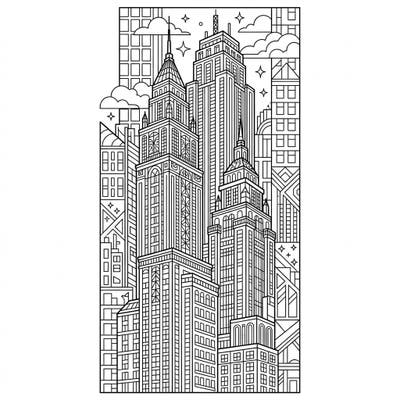 Escape to a world of towering architecture with this stunning hotel skyscrapers bookmark coloring page. Its intricate details and unique format offer a refreshing creative challenge for all skill levels.
