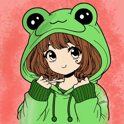 a cute teenage girl wearing a frog hoodie