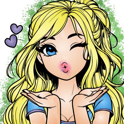 realistic girl winking and blowing a kiss while making heart hands