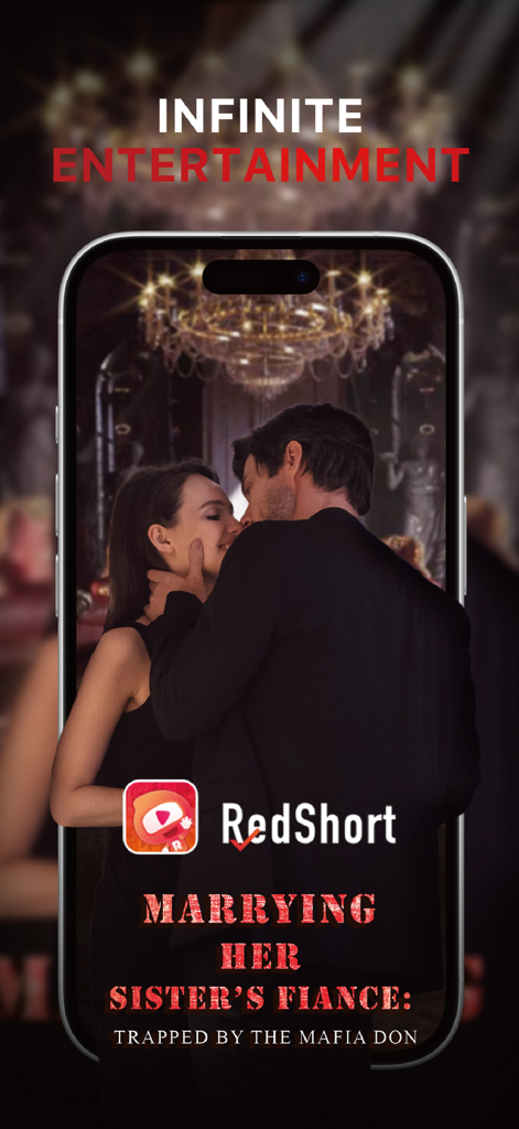 RedShort - A smartphone screen displaying a romantic mafia drama scene on the RedShort app.