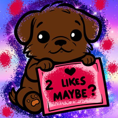 a puppy holding a sign that says 2 likes maybe?