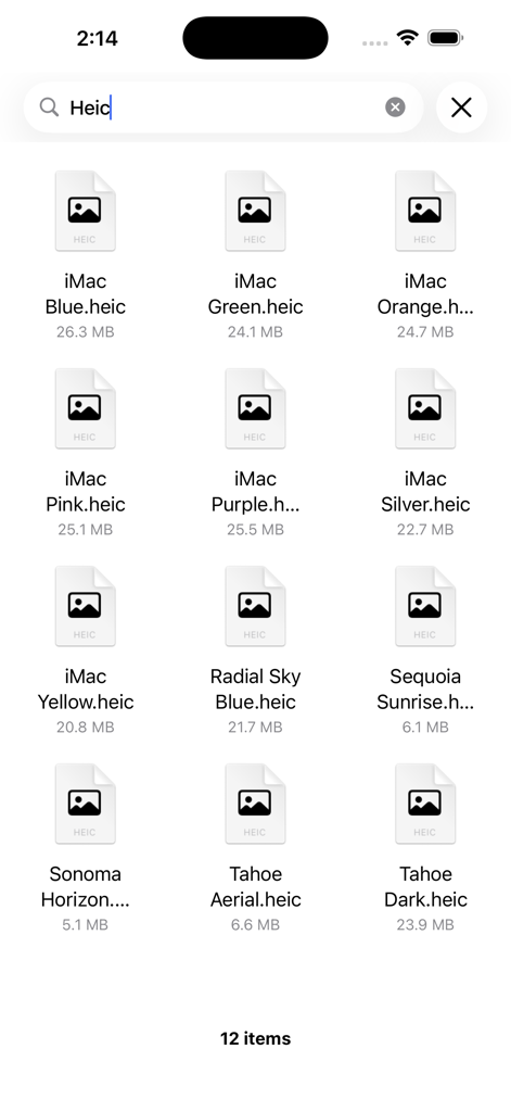 Unarchiver - ZIP, RAR - Unarchiver app file search interface displaying HEIC images