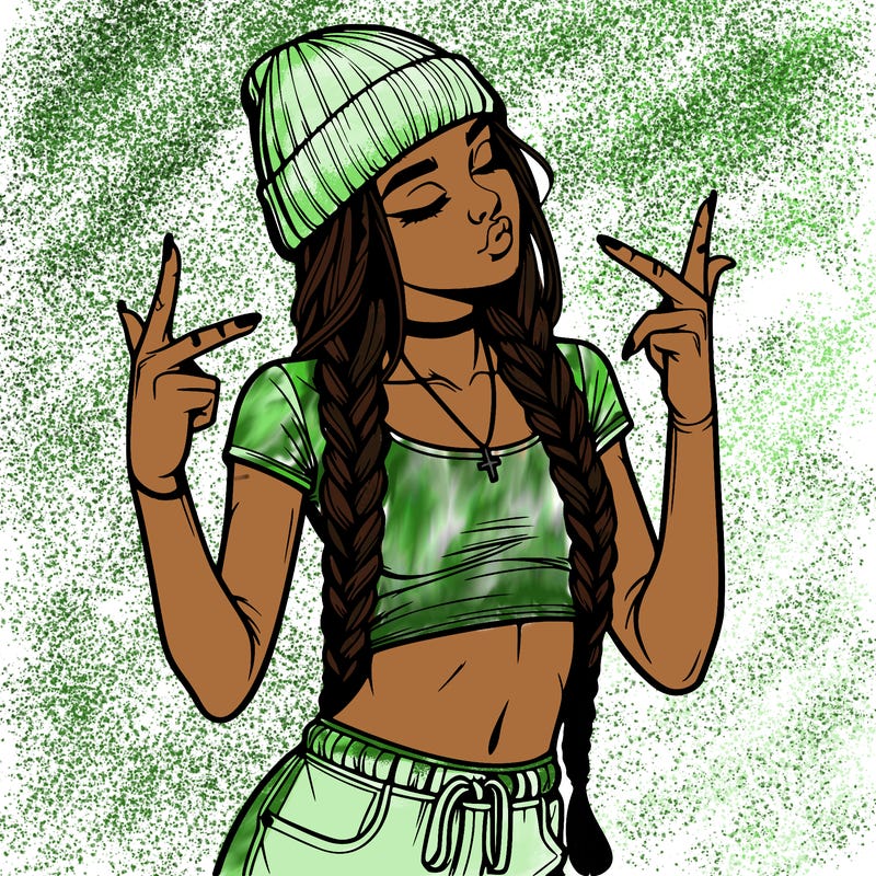 realistic teenage girl with braids and a beanie and crop top doing 🫶🏼