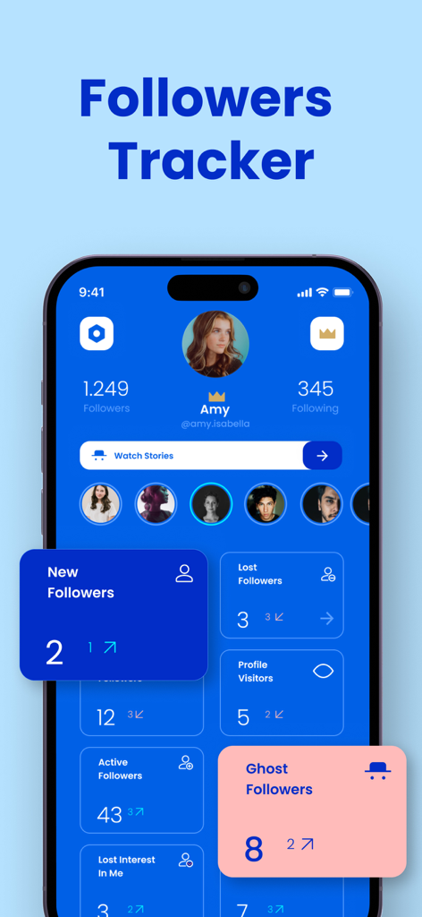 Unfollowers Unfollow Tracker - Panel de la aplicación Rastreador de Dejadez de Seguidores mostrando análisis de Instagram para nuevos seguidores y seguidores fantasma