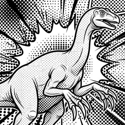 Experience the prehistoric world with a vibrant twist! This Therizinosaurus coloring page blends ancient awe with the bold, dynamic flair of Pop Art, ready for your artistic touch.