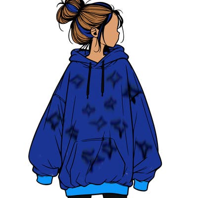 realistic girl with a oversized sweatshirt on and a bun