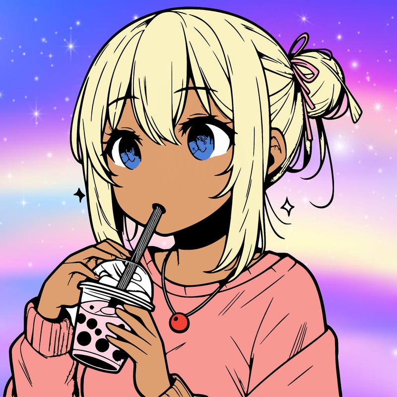 manga character drinking boba