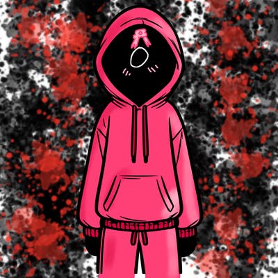 faceless girl in a tracksuit with a hood on and no hair