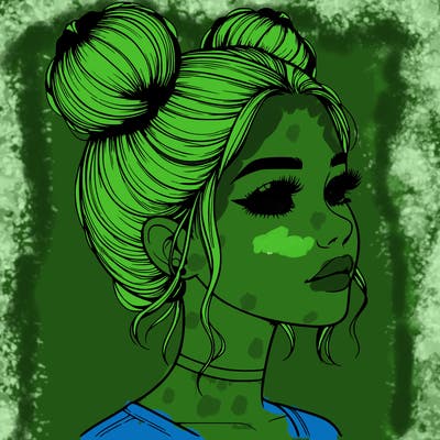 realistic girl with buns on the top of her head