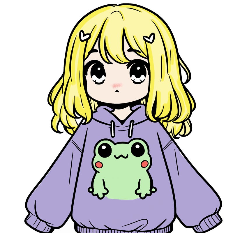 girl wearing frogging sweatshirt