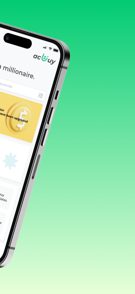 AcBuy mobile shopping app interface displayed on a smartphone screen