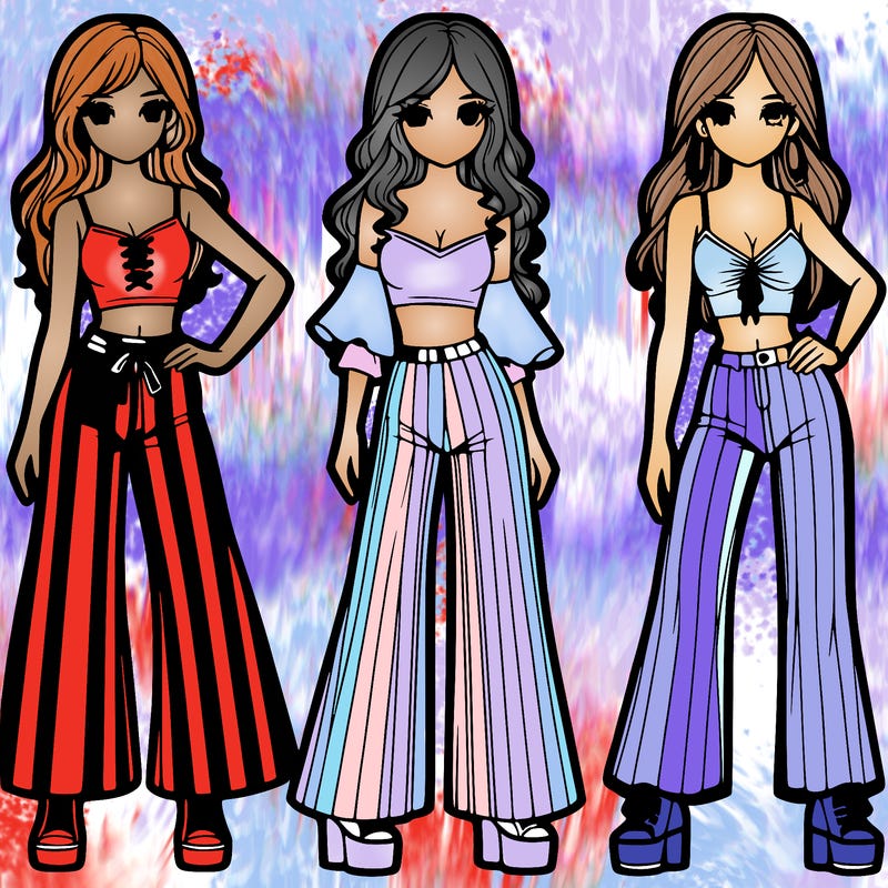 girls with flare pants and crop tops realistic