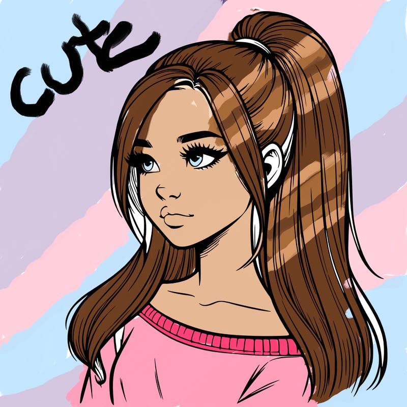 realistic girl with a high ponytail