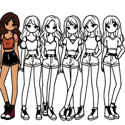 a group of girls wearing crop tops and shorts