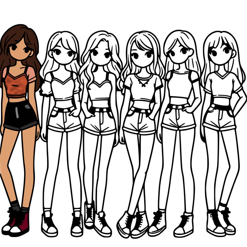 a group of girls wearing crop tops and shorts