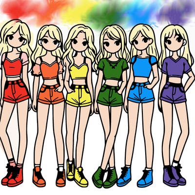 a group of girls wearing crop tops and shorts