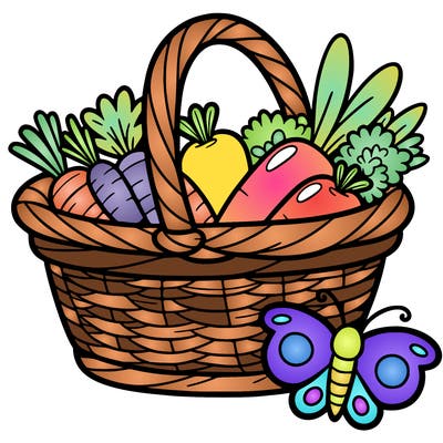 basket of vegetables with a butterfly