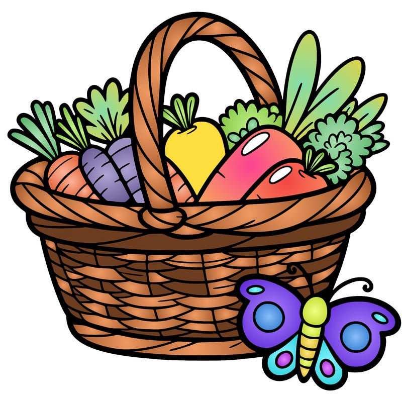 basket of vegetables with a butterfly