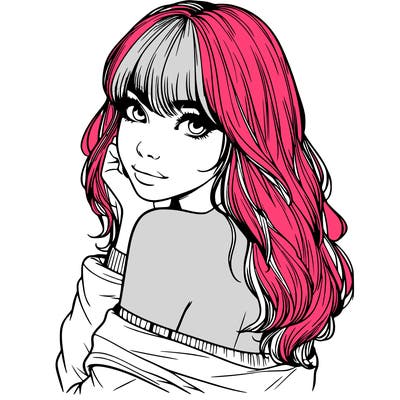 realistic girl with bangs looking over her shoulder