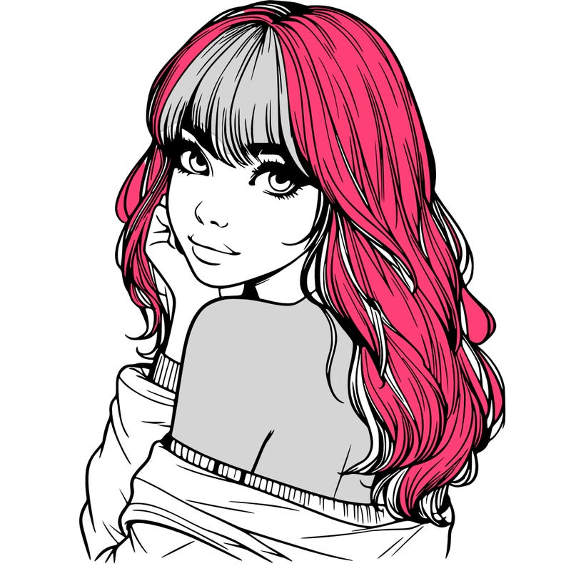 realistic girl with bangs looking over her shoulder