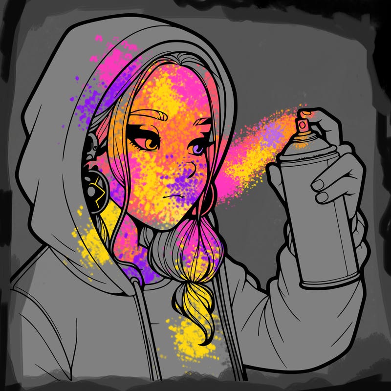 a realistic girl, spray painting