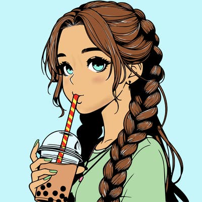 realistic girl with braided hair drinking boba