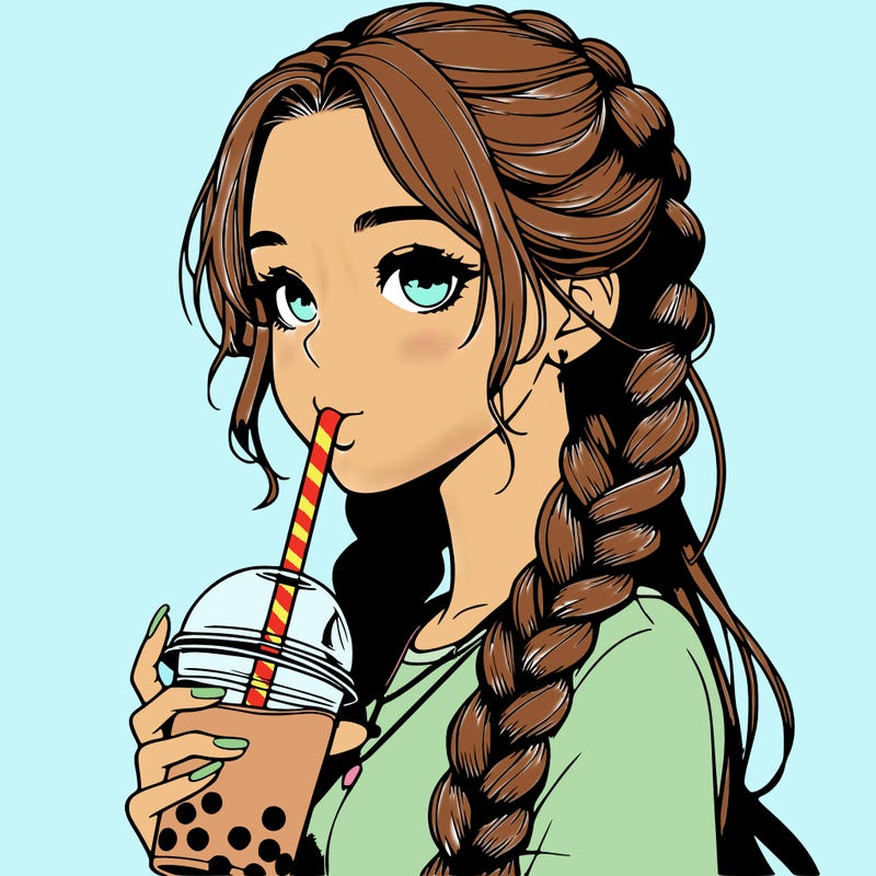 realistic girl with braided hair drinking boba