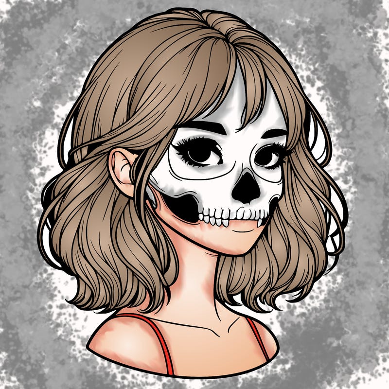 realistic girl with skull
