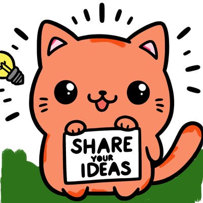 a cute cat saying share your ideas