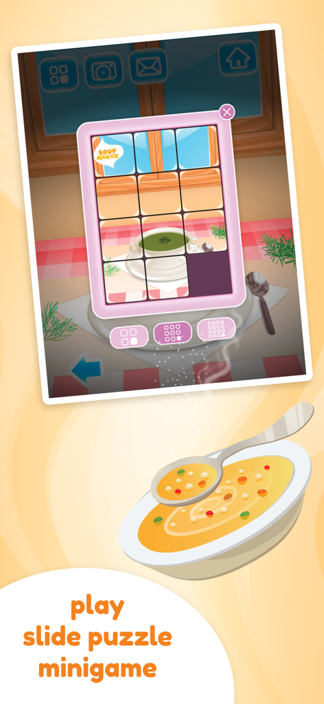 Slide puzzle minigame in the Soup Maker Deluxe app