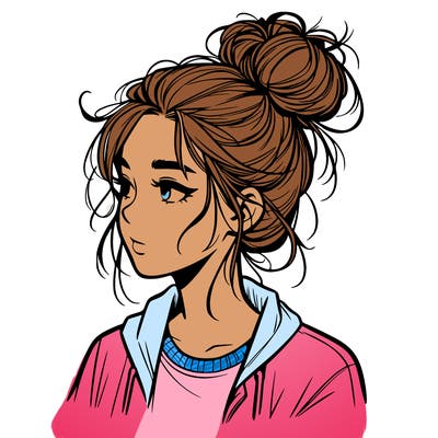 realistic teenage girl with a messy bun