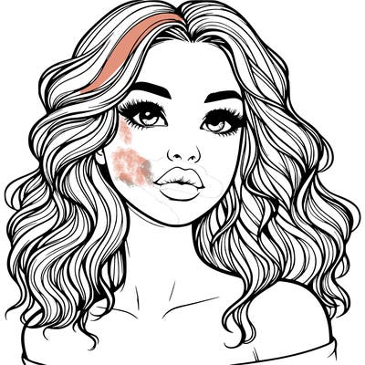 realistic girl with wavy hair and lips