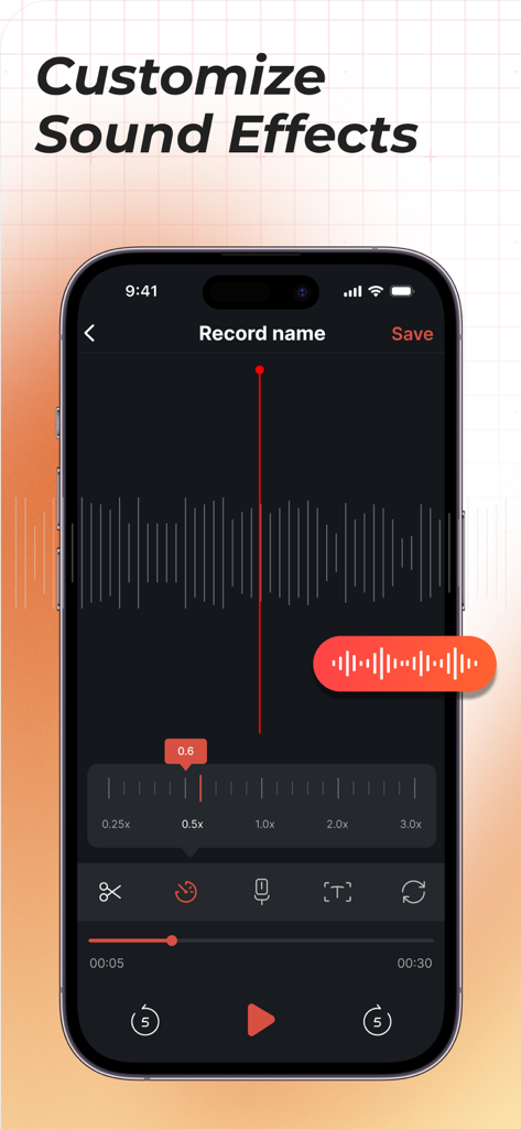 Reverse Singing Fun Challenge - Mobile audio editing interface showing waveform and playback speed controls for sound effects.