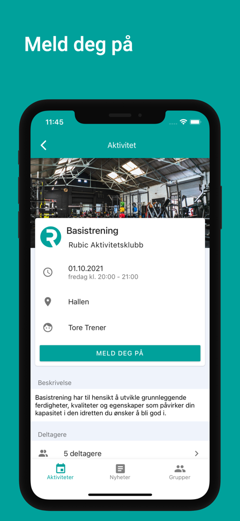Rubic Connect - Activity signup screen for a training session in the Rubic Connect app.