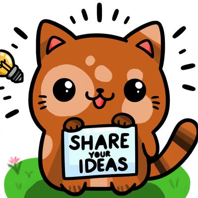 a cute cat saying share your ideas