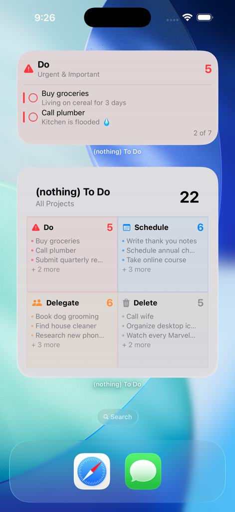 (nothing) To Do - iPhone-Startbildschirm mit (nothing) To Do-App-Widgets zur Aufgabenpriorisierung
