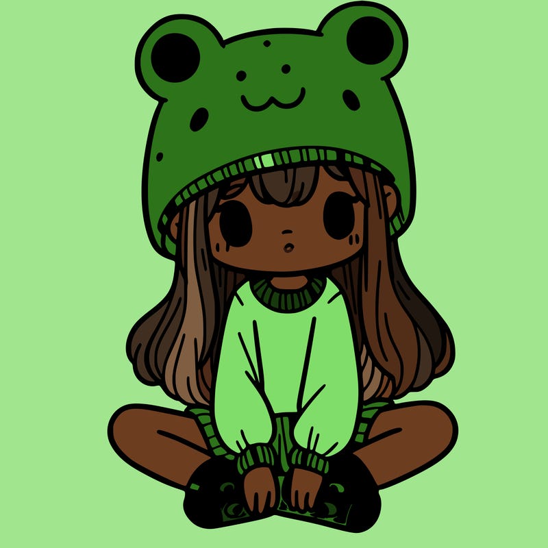 a girl wearing a frog hat and some frog socks